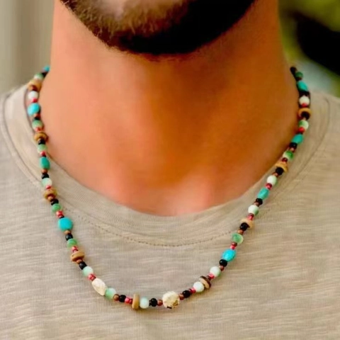 Collier Bohème en Bois et Coque de Noix de Coco Pour Hommes Unisexe Fait à la Main Ethnique Vintage Bijoux de Plage