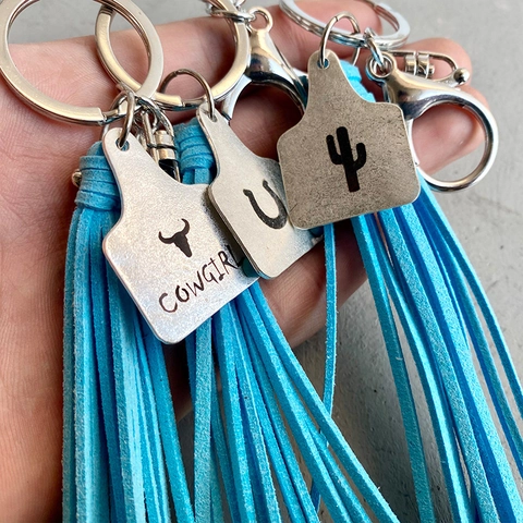 Westerse Cowboy Lederen Kwastje Sleutelhanger Legering Cowgirl Koeienkop Hoefijzer Cactus Hanger Boheemse Mode Sleutelring Dames