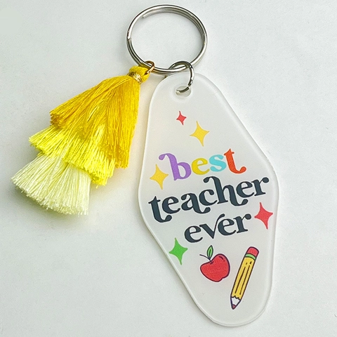Portachiavi in Acrilico Stile Motel Retro Con Nappa in Cotone Regalo per Insegnante Teach Love Inspire Ciondolo Borsa
