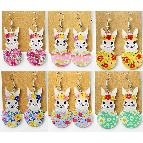 Osterhasen Ei Acryl Ohrhänger Für Kinder Mädchen Süßer Cartoon Bedruckt Hase Eierschale Blumig Ohrringe Festival Schmuck