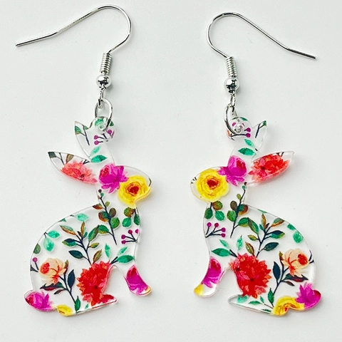 Fashion Acrylic Drop Earrings Colorful Animal Floral Pattern Butterfly Rabbit Cat Dog Horse Earrings For Women Jewelry