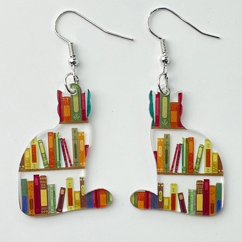 Vintage Acrylic Library Bookshelf Drop Earrings Transparent Animal Cat Moon Butterfly Earrings For School Library Women Jewelry