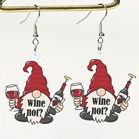 Creative Acrylic Wine Gnome Drop Earrings For Women Funny Coffee Red Wine Lifestyle Asymmetric Hook Earrings Party Jewelry