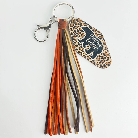 Leoparden Quasten Schlüsselanhänger Set Leder Holz Tag Mama Bär Schlüsselanhänger Für Muttertag Geschenk Damen Schmuck