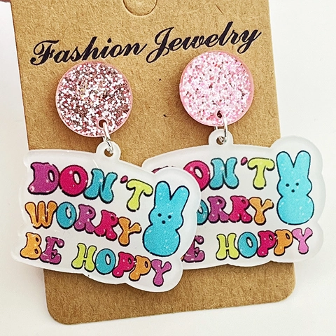 Pasen Konijntje Kuiken Acryl Hangoorbellen Schattige Luipaardprint Bloem Geometrische Paasei Oorbellen Retro Plezier Feest Sieraden Voor Dames