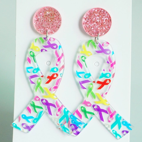 Acrylic Heart Dangle Earrings For Women Pink Ribbon Breast Cancer Awareness Hope Faith Survivor Charity Jewelry
