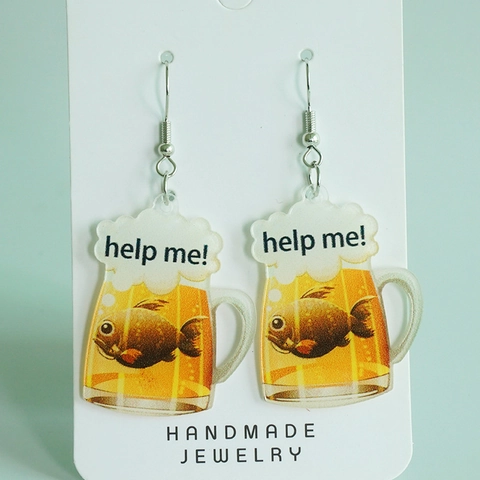 Funny Beer Slogan Wooden Drop Earrings For Women Humorous Alcohol Warning Sign Printed Acrylic Dangle Earrings Jewelry