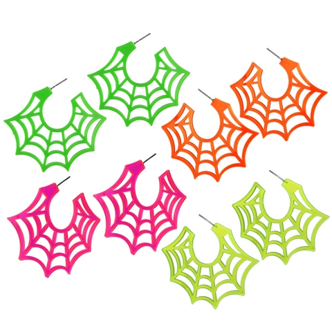 Halloween Spider Web Acrylic Earrings Neon Fluorescent Gothic Punk Hoop Studs With Silver Earring Post For Women Jewelry