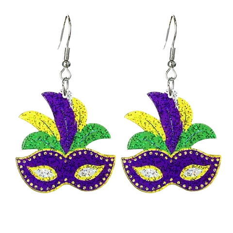 Mardi Gras Glitzer Acryl Ohrhänger Für Damen Festliche Karneval Party Schmuck Lila Grün Gold Maske Lilie Ohrringe