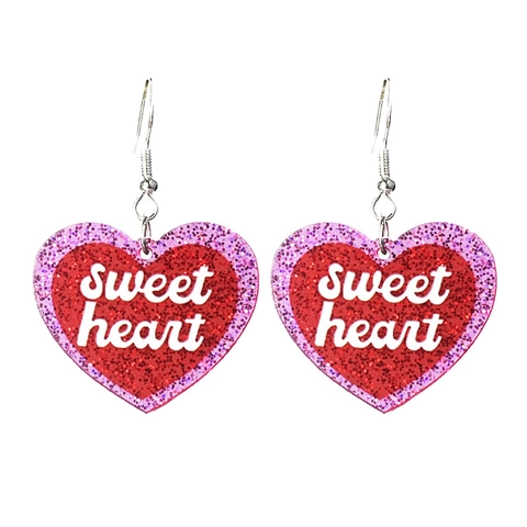 Valentinstag Acryl Herz Glitzer Ohrringe Sweet Heart Be Mine XOXO Cowboystiefel Kuchen Tropfen Ohrhänger Damen Schmuck