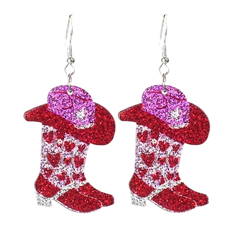 Valentinstag Acryl Herz Glitzer Ohrringe Sweet Heart Be Mine XOXO Cowboystiefel Kuchen Tropfen Ohrhänger Damen Schmuck