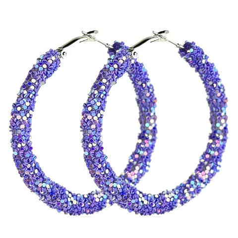 Women Fashion Macaron Color Glitter Hoop Earrings Artificial Crystal Large Circle Sequin Earrings For Christmas Party Jewelry