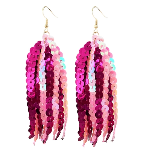 Valentine's Day Heart Sequin Tassel Earrings For Women Fashion Shiny Multicolor PVC Alloy Fringe Drop Earrings Party Jewelry