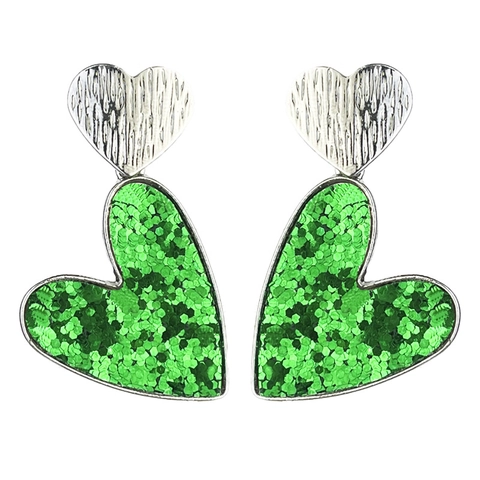 Boucles d'Oreilles Pendantes Double Cœur à la Mode pour la Saint-Valentin pour Femmes Bijoux en Alliage à Paillettes et Similicuir