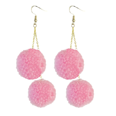 Cute Knitted Pom Pom Dangle Earrings For Women Sweet Long Chain Pink Red White Yarn Ball Ear Jewelry Valentine's Gift