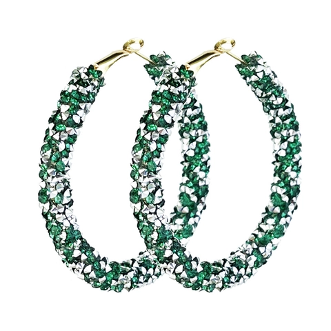 St Patrick's Day Green Acrylic Glitter Hoop Earrings For Women Fashion Rhinestone Sequin Beaded Large Round Earrings Party Jewelry