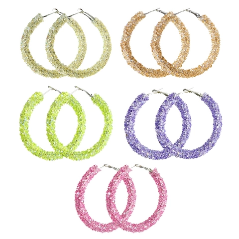 Exaggerated Acrylic Rhinestone Large Hoop Earrings For Women Spring Summer Sparkling Crystal Round Earrings Party Jewelry