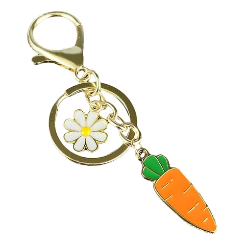 Simpatico Portachiavi di Pasqua a Forma di Coniglio in Lega Placcata Oro Smalto Carota Margherita Luna Stella Perla Artificial Pendente Borsa Regalo Donna