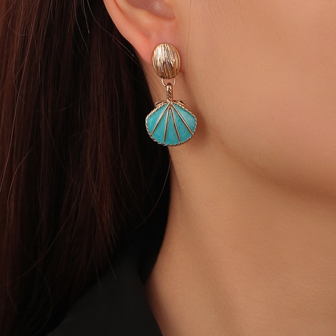 Vintage Legierung Emaille Muschel Hängeohrringe Für Damen Vergoldet Küste Ozean Strand Urlaub Mode Schmuck Geschenk