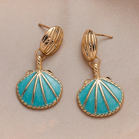 Vintage Legierung Emaille Muschel Hängeohrringe Für Damen Vergoldet Küste Ozean Strand Urlaub Mode Schmuck Geschenk
