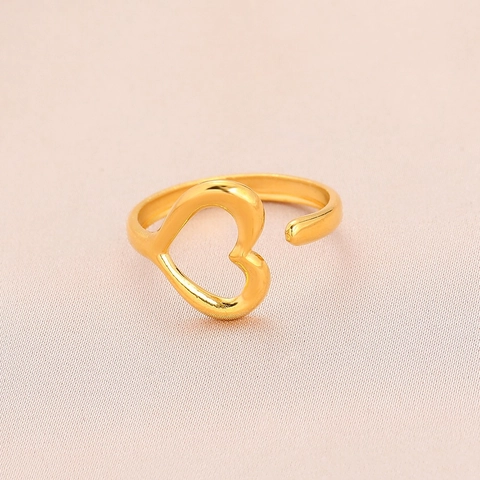 Minimalistischer Titanstahl Hohl Herz Offener Verstellbarer Ring Gold Silber Überzogener Fingerring Für Damen Alltagsschmuck