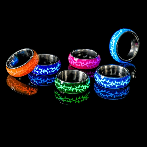 Leuchtender Edelstahl Ring Herren Damen Glow In The Dark Dornen Olivenzweig Punk Gothic Personalisierter Fingerschmuck