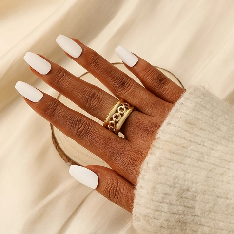 Minimalistischer Edelstahl Hohlkette Glied Open Ring Für Damen Industrie Gold Silber Plattiert Verstellbarer Fingerring