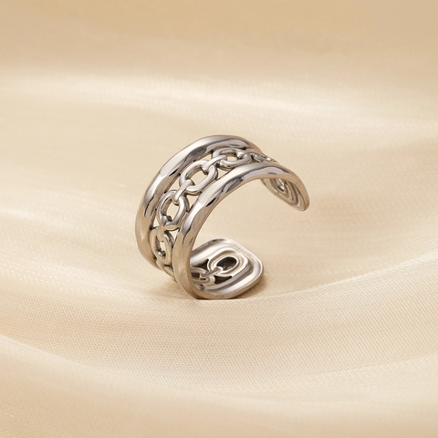 Minimalistischer Edelstahl Hohlkette Glied Open Ring Für Damen Industrie Gold Silber Plattiert Verstellbarer Fingerring
