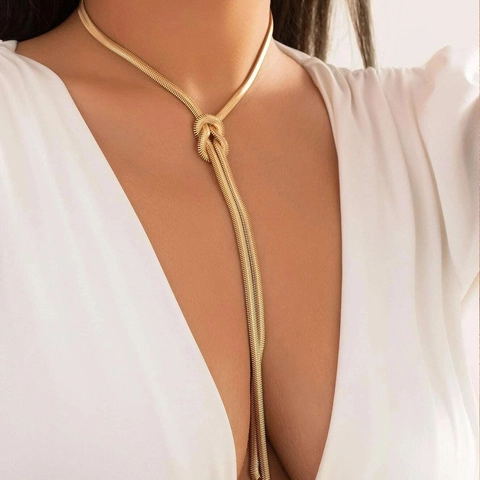 Minimalistische Metall Knoten Quasten Halskette Für Damen Mode Schlangenkette Lariat Choker Trendige Party Schmuck Zubehör