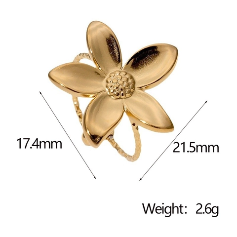 Vintage Minimalistisch Edelstahl Blumen Offener Ring Für Damen 18K Vergoldet Elegant Botanisch Floral Fingerring