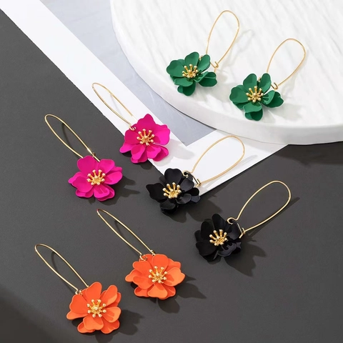 Koreanischer Stil Süße Vergoldet Edelstahl Blume Ohrhänger Elegante Mehrlagige Florale Hängeohrringe Für Damen Mode Schmuck