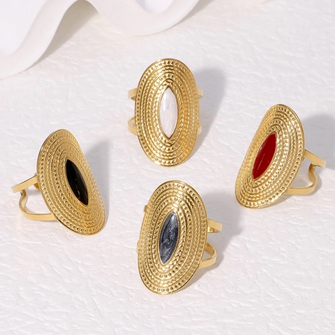 Vintage Boho 304 Edelstahl Verstellbarer Offener Ring Vergoldet Ovaler Schildring Für Damen Party Alltag Schmuck