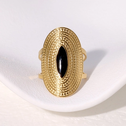 Vintage Boho 304 Edelstahl Verstellbarer Offener Ring Vergoldet Ovaler Schildring Für Damen Party Alltag Schmuck