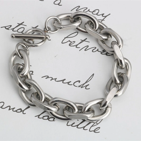 Bracciale a Catena Grossa in Acciaio Inossidabile Punk Hip Hop per Uomo Donna Chiusura a Leva Gioielli Minimalisti Tonalità Argento