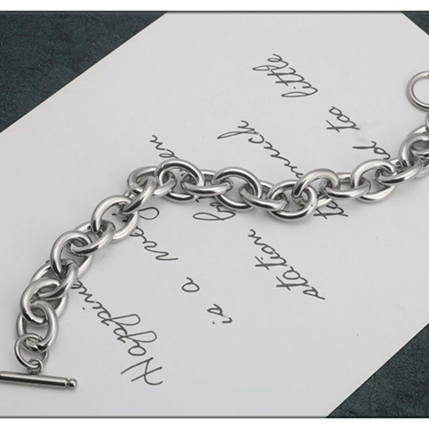 Bracciale a Catena Grossa in Acciaio Inossidabile per Uomo Donna Punk Hip Hop Catena O Link Gioielli Con Chiusura OT Tono Argento