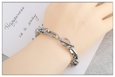 Pulsera Unisex de Acero Inoxidable con Eslabones Rectangulares y Cierre OT Punk Hip Hop Joyería para Hombre Mujer Regalo