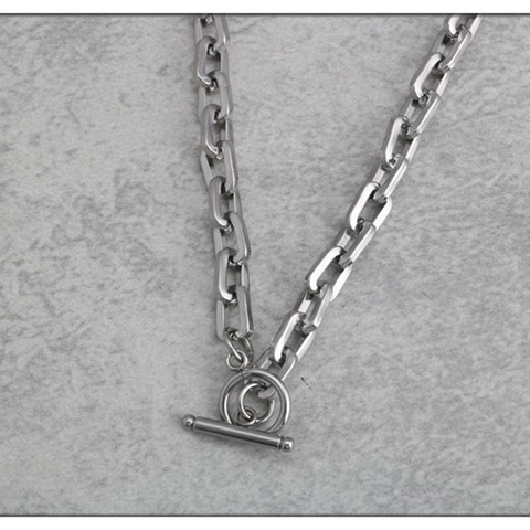 Collana Unisex in Acciaio Inossidabile con Chiusura a Scomparsa Catena Grossa a Maglie Rettangolari Punk Hip Hop Gioielli