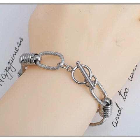 Titanium Steel Punk Hip Hop Bracelet For Men Women Toggle Clasp Chunky O-Chain Handmade Geometric Industrial Style Jewelry Gift