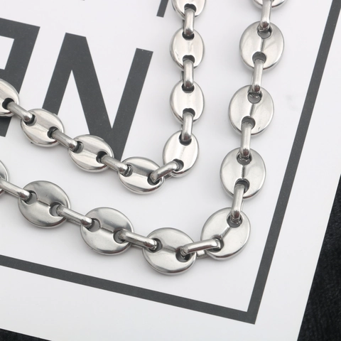 Minimalist Stainless Steel Coffee Bean Chain Necklace For Men Women Punk Hip Hop Pig Nose Link Neckband Fashion Jewelry Gift