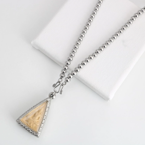 Vintage Stainless Steel Round Bead Chain Necklace With Thai Buddha Pendant Religious Amulet For Men Women 60cm 70cm