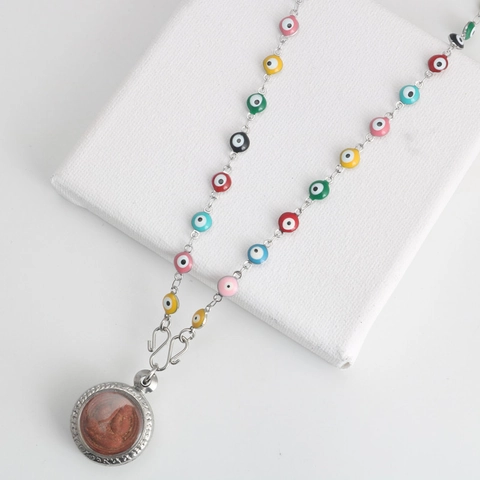 Colorful Enamel Evil Eye Bead Chain Necklace For Men Women Stainless Steel Turkish Style Jewelry Religious Amulet Accessories