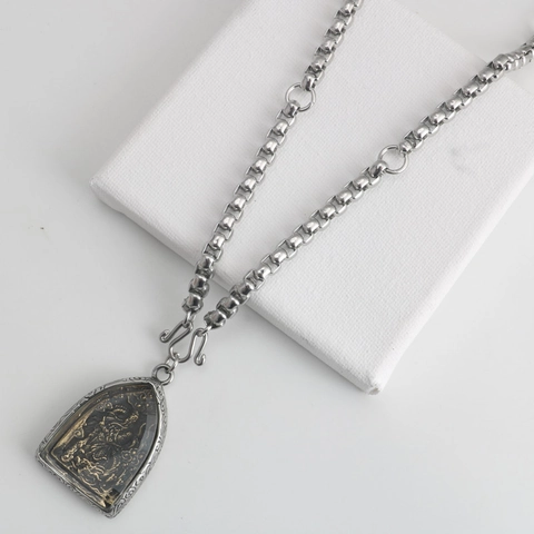 Vintage Stainless Steel Thai Amulet Box Chain Necklace For Men Women Multiple Hook Religious Cultural Jewelry Accessory