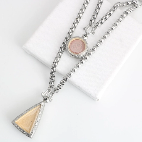 Vintage Titanium Steel Box Chain Necklace For Buddhist Amulet Double Hanger Religious Thai Amulet Chain For Men Women