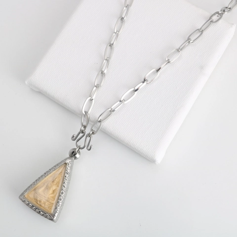 Stainless Steel Thai Buddhist Amulet Pendant Chain Necklace Vintage Geometric Silver O-Chain For Men Women Jewelry