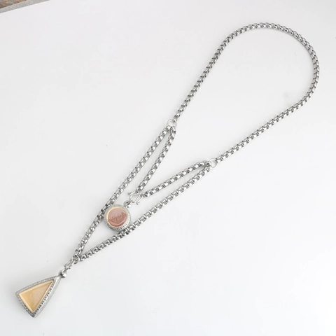 Vintage Titanium Steel Box Chain Necklace For Buddhist Amulet Double Hanger Religious Thai Amulet Chain For Men Women