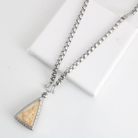 Vintage Stainless Steel Box Chain Necklace With Religious Triangle Pendant For Men Women Retro Hip Hop Buddhist Jewelry