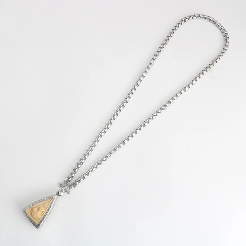 Vintage Stainless Steel Box Chain Necklace With Religious Triangle Pendant For Men Women Retro Hip Hop Buddhist Jewelry