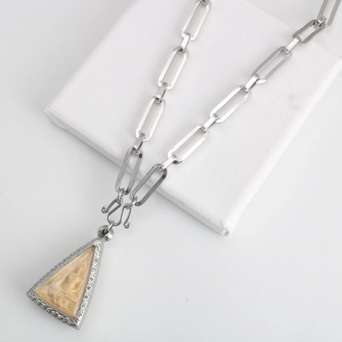 Stainless Steel Thai Amulet Necklace Chain Vintage Paperclip Link Necklace With S-Hook For Men Women Religious Jewelry