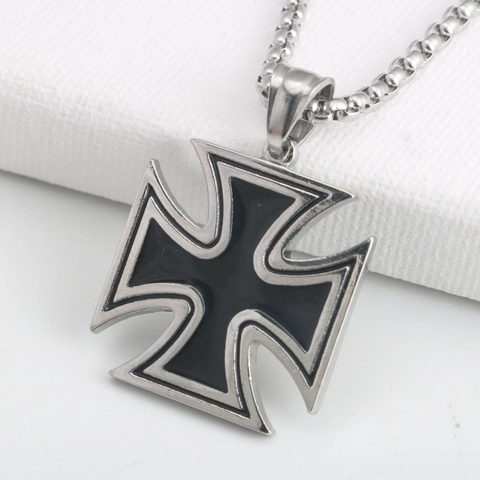 Retro Stainless Steel Iron Cross Pendant Necklace For Men Women Gothic Punk Biker Jewelry Drip Oil Black Silver Color