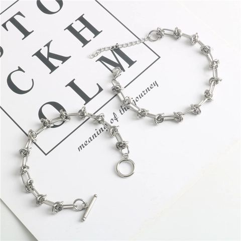 Bracciale a Catena con Nodo in Acciaio al Titanio Retro Hip Hop Uomo Donna Industriale Geometrico Tondo Chiusura Toggle